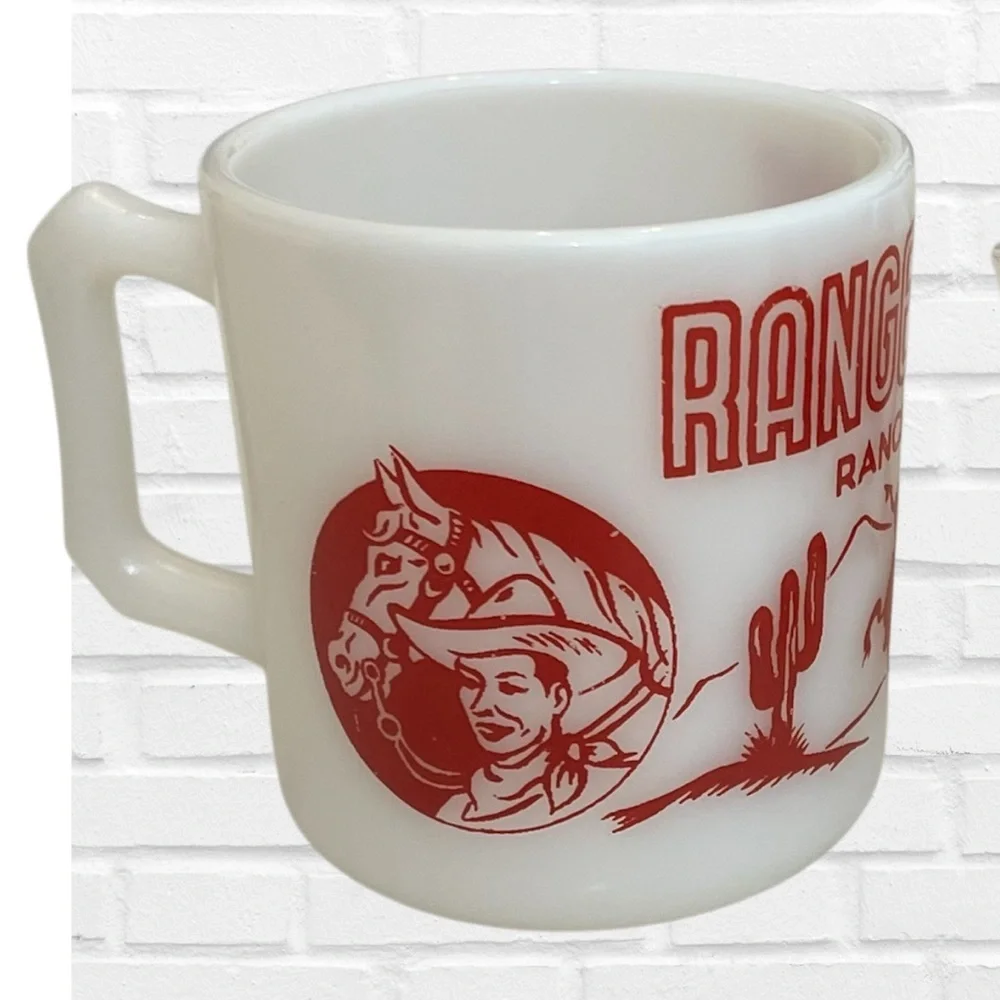 Vintage Ranger Joe Round Up Bowl and Mug Set Hazel Atlas Milk Glass 1950's Rare